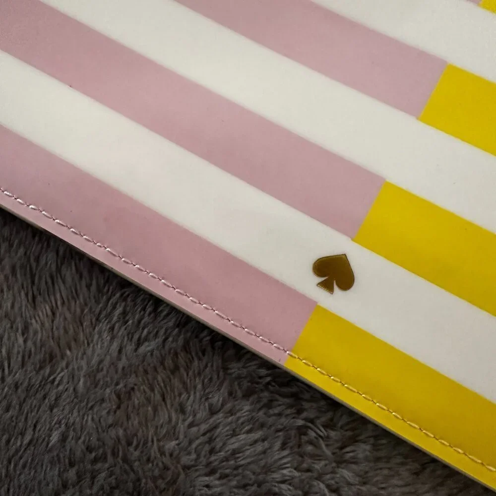 Kate Spade Yellow Pink Striped Zippered Pencil Pouch Cosmetic Bag Case